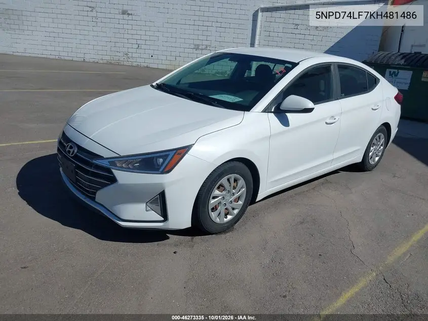 2019 HYUNDAI ELANTRA VIN 5NPD74LF7KH481486 — фото 2