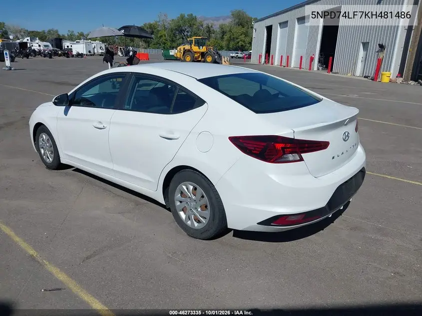 2019 HYUNDAI ELANTRA VIN 5NPD74LF7KH481486 — фото 3