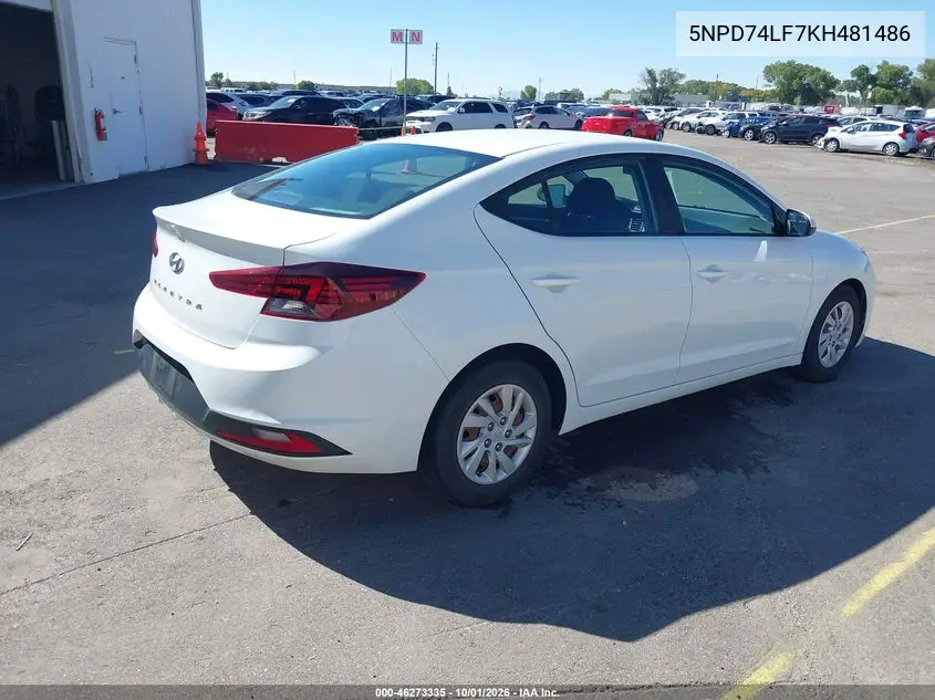 2019 HYUNDAI ELANTRA VIN 5NPD74LF7KH481486 — фото 4