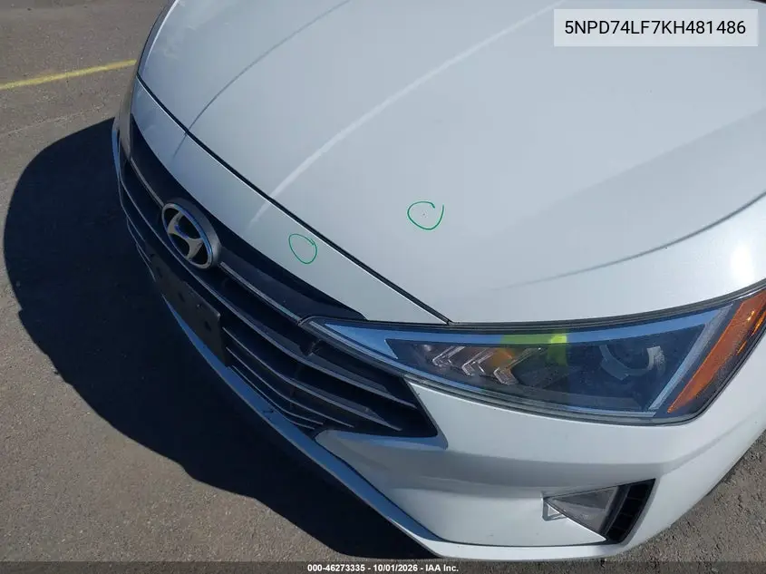 2019 HYUNDAI ELANTRA VIN 5NPD74LF7KH481486 — фото 6