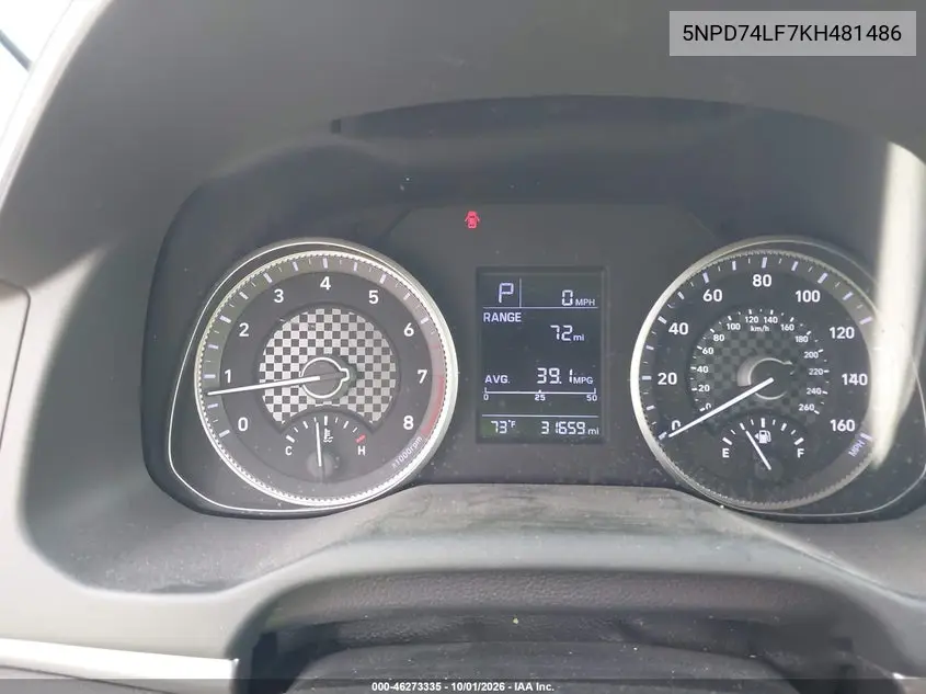 2019 HYUNDAI ELANTRA VIN 5NPD74LF7KH481486 — фото 7