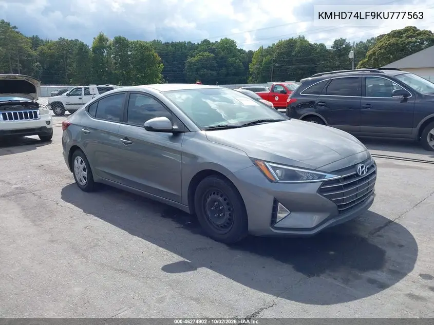 HYUNDAI ELANTRA 2019, VIN KMHD74LF9KU777563