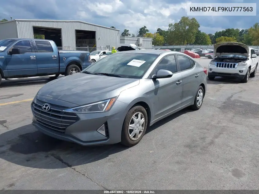 2019 HYUNDAI ELANTRA VIN KMHD74LF9KU777563 — фото 2
