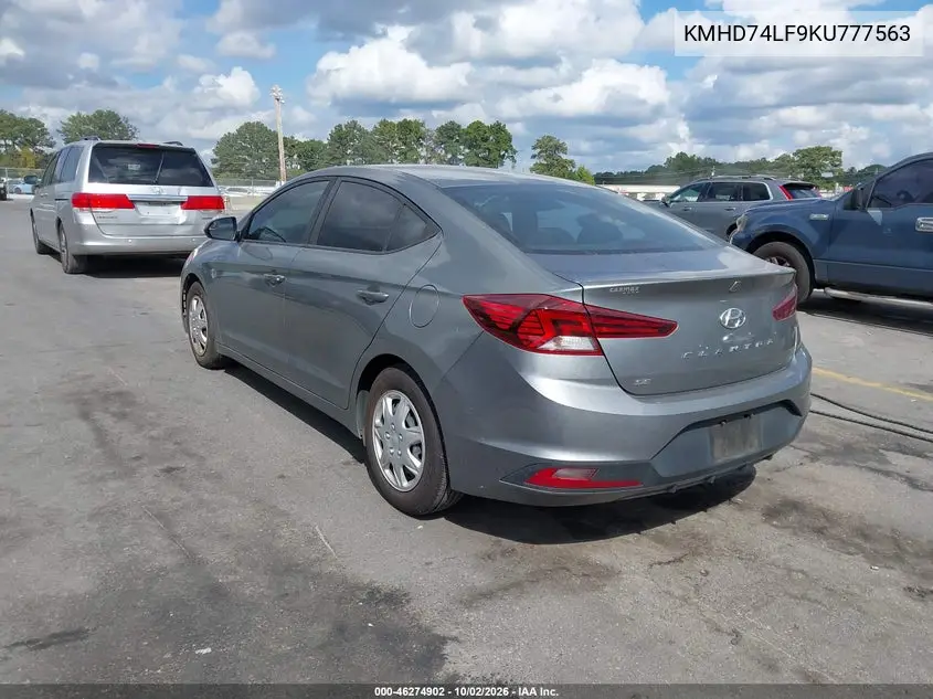 2019 HYUNDAI ELANTRA VIN KMHD74LF9KU777563 — фото 3