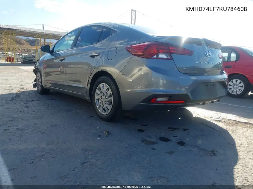 2019 HYUNDAI ELANTRA VIN KMHD74LF7KU784608 — фото 3