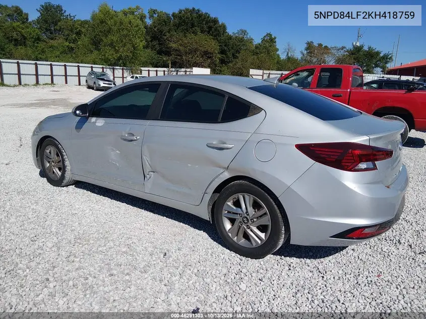 2019 HYUNDAI ELANTRA VIN 5NPD84LF2KH418759 — фото 3