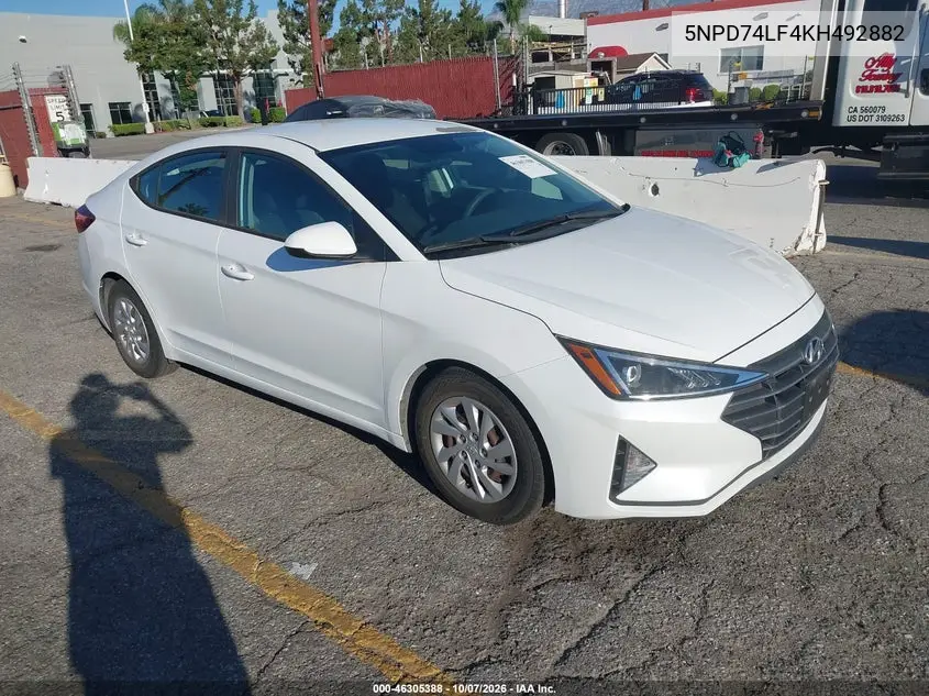 HYUNDAI ELANTRA 2019, VIN 5NPD74LF4KH492882