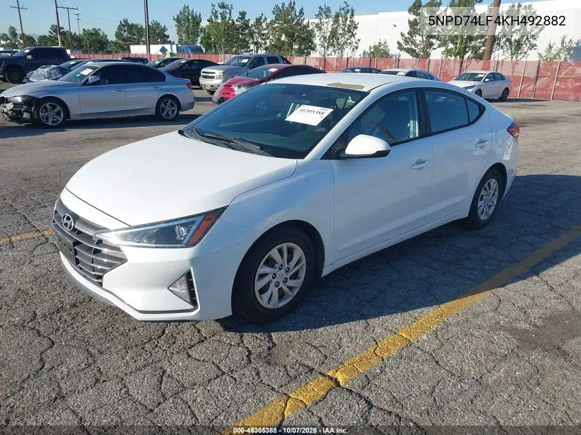2019 HYUNDAI ELANTRA VIN 5NPD74LF4KH492882 — фото 2