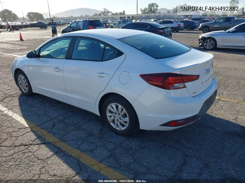 2019 HYUNDAI ELANTRA VIN 5NPD74LF4KH492882 — фото 3