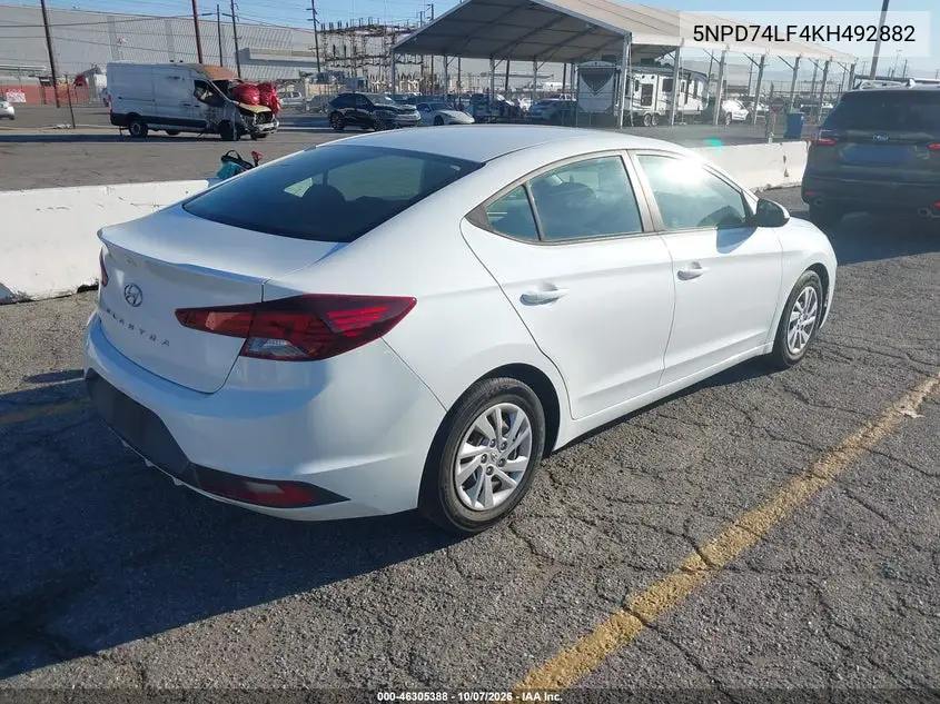 2019 HYUNDAI ELANTRA VIN 5NPD74LF4KH492882 — фото 4