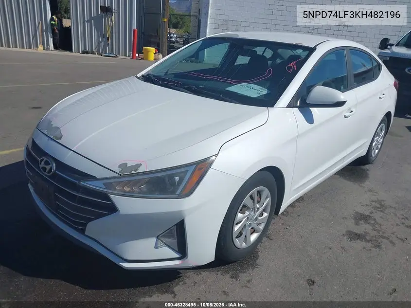 2019 HYUNDAI ELANTRA VIN 5NPD74LF3KH482196 — фото 2