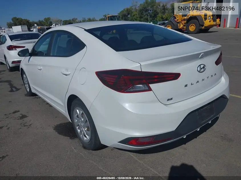 2019 HYUNDAI ELANTRA VIN 5NPD74LF3KH482196 — фото 3