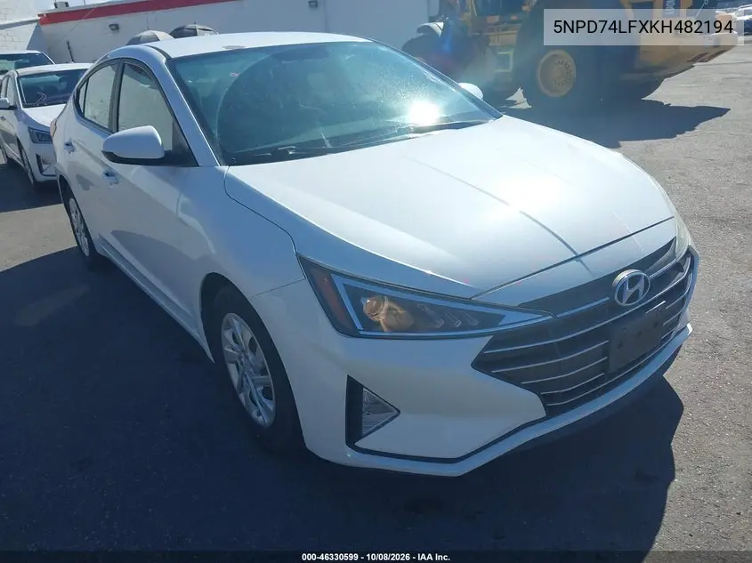 HYUNDAI ELANTRA 2019, VIN 5NPD74LFXKH482194
