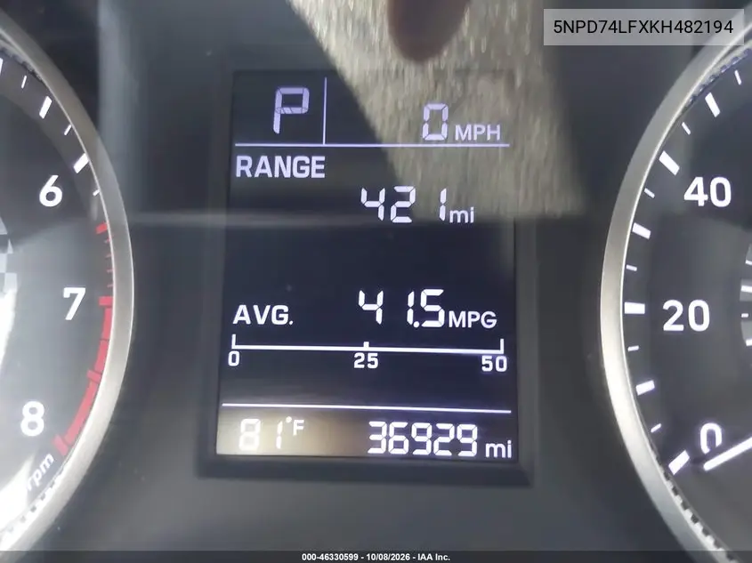 2019 HYUNDAI ELANTRA VIN 5NPD74LFXKH482194 — фото 15