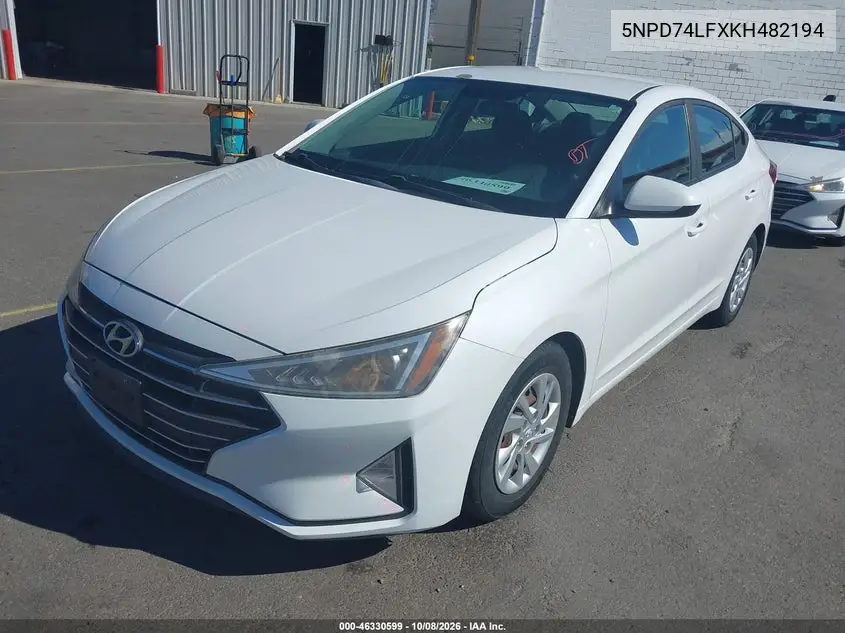2019 HYUNDAI ELANTRA VIN 5NPD74LFXKH482194 — фото 2