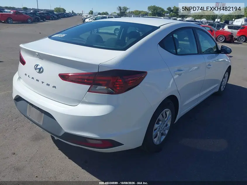 2019 HYUNDAI ELANTRA VIN 5NPD74LFXKH482194 — фото 4