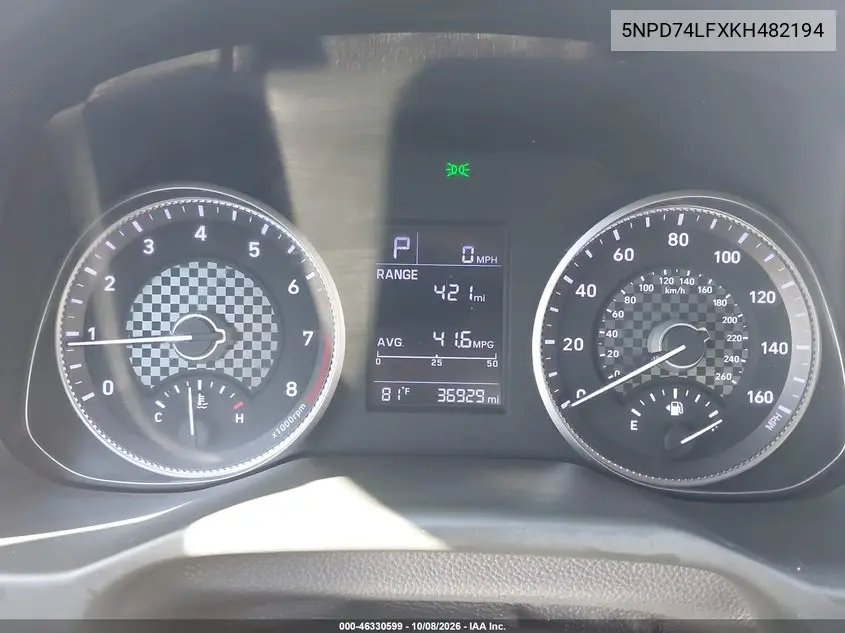 2019 HYUNDAI ELANTRA VIN 5NPD74LFXKH482194 — фото 7