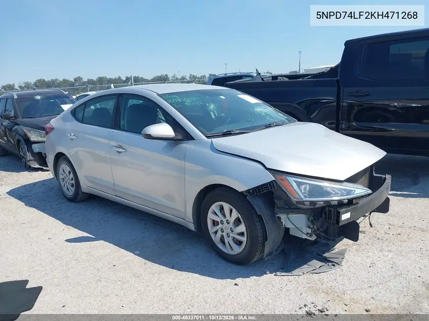 HYUNDAI ELANTRA 2019, VIN 5NPD74LF2KH471268