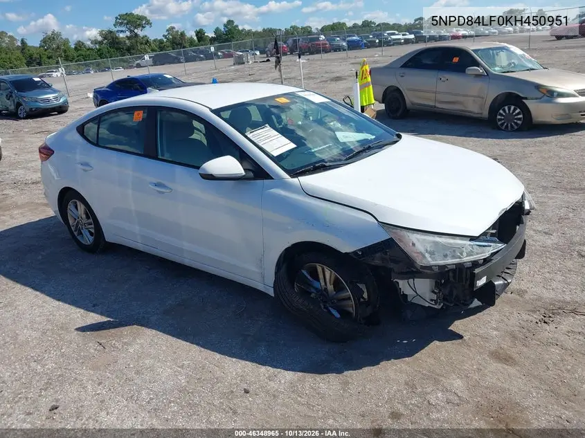 HYUNDAI ELANTRA 2019, VIN 5NPD84LF0KH450951