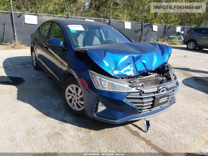 HYUNDAI ELANTRA 2019, VIN 5NPD74LF0KH486481