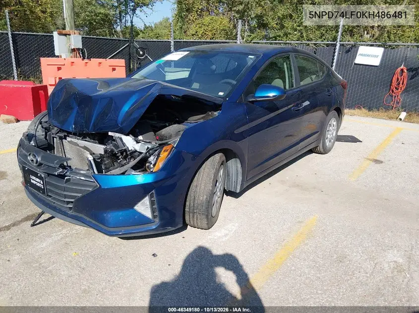 2019 HYUNDAI ELANTRA VIN 5NPD74LF0KH486481 — фото 2