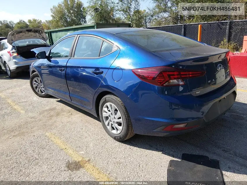 2019 HYUNDAI ELANTRA VIN 5NPD74LF0KH486481 — фото 3