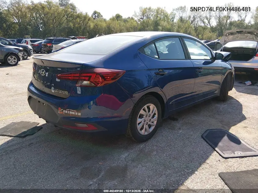 2019 HYUNDAI ELANTRA VIN 5NPD74LF0KH486481 — фото 4