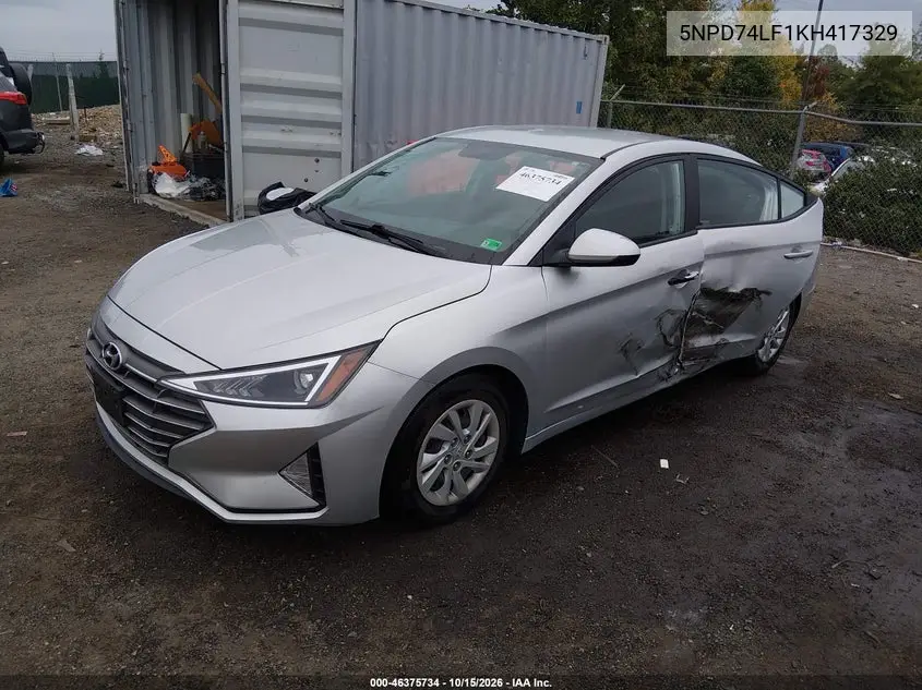 2019 HYUNDAI ELANTRA VIN 5NPD74LF1KH417329 — фото 2