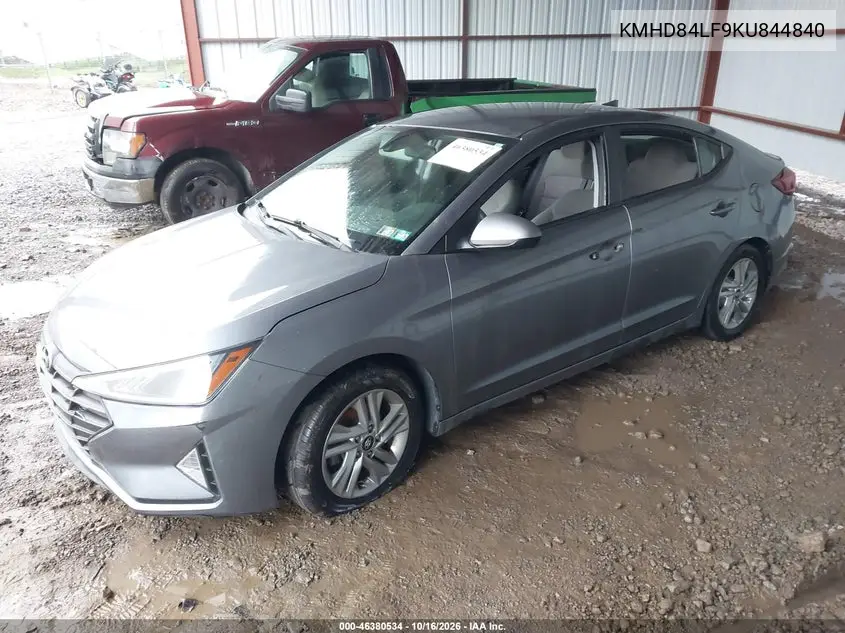 2019 HYUNDAI ELANTRA VIN KMHD84LF9KU844840 — фото 2