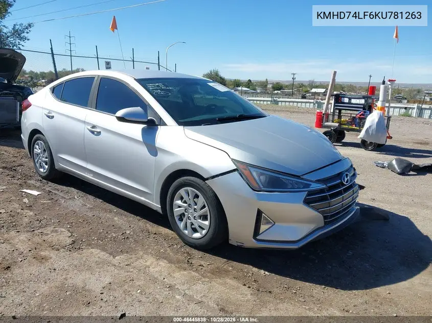 HYUNDAI ELANTRA 2019, VIN KMHD74LF6KU781263