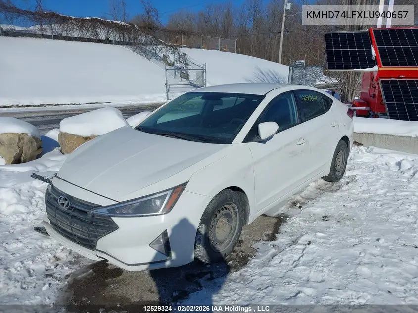 2020 HYUNDAI ELANTRA VIN KMHD74LFXLU940657 — фото 2