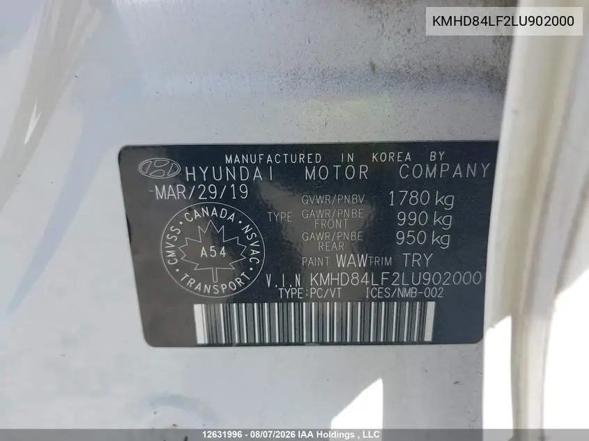 2020 HYUNDAI ELANTRA VIN KMHD84LF2LU902000 — фото 9