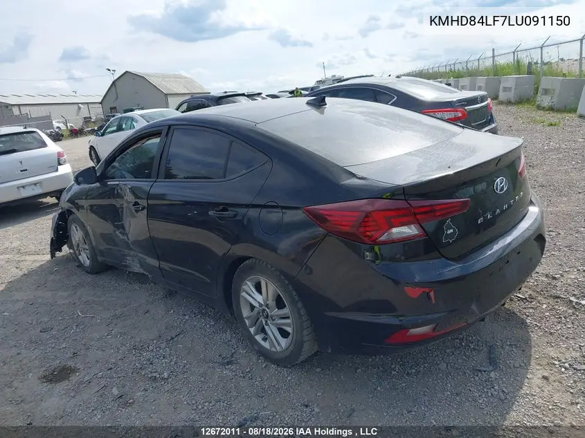 2020 HYUNDAI ELANTRA VIN KMHD84LF7LU091150 — фото 3