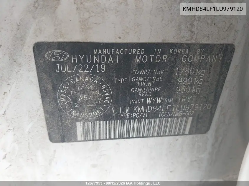 2020 HYUNDAI ELANTRA VIN KMHD84LF1LU979120 — фото 9