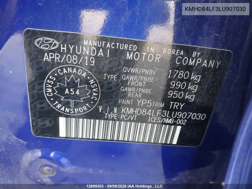2020 HYUNDAI ELANTRA VIN KMHD84LF3LU907030 — фото 19