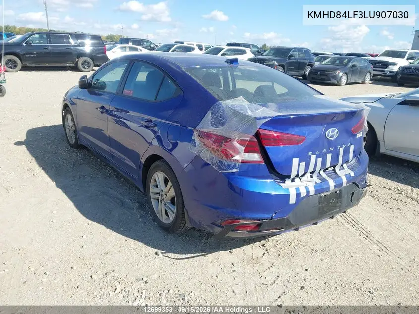2020 HYUNDAI ELANTRA VIN KMHD84LF3LU907030 — фото 3