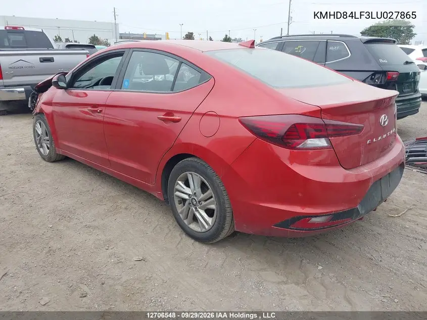 2020 HYUNDAI ELANTRA VIN KMHD84LF3LU027865 — фото 3