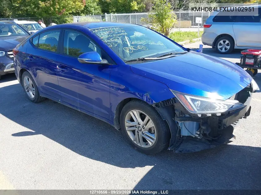HYUNDAI ELANTRA 2020, VIN KMHD84LFXLU102951