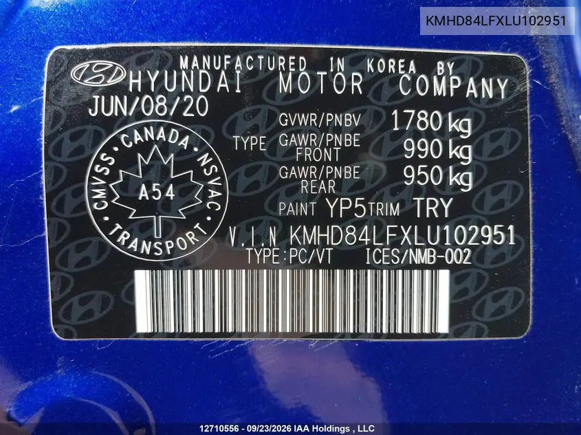 2020 HYUNDAI ELANTRA VIN KMHD84LFXLU102951 — фото 19