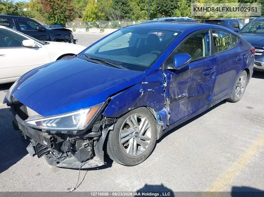 2020 HYUNDAI ELANTRA VIN KMHD84LFXLU102951 — фото 2