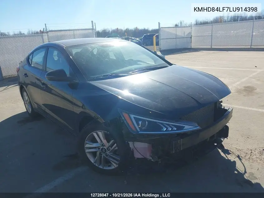 HYUNDAI ELANTRA 2020, VIN KMHD84LF7LU914398