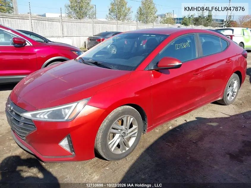 2020 HYUNDAI ELANTRA VIN KMHD84LF6LU947876 — фото 2