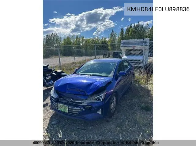 2020 HYUNDAI ELANTRA VIN KMHD84LF0LU898836 — фото 2