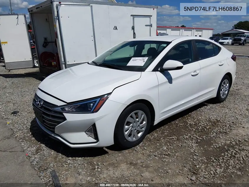 2020 HYUNDAI ELANTRA VIN 5NPD74LF7LH608867 — фото 2