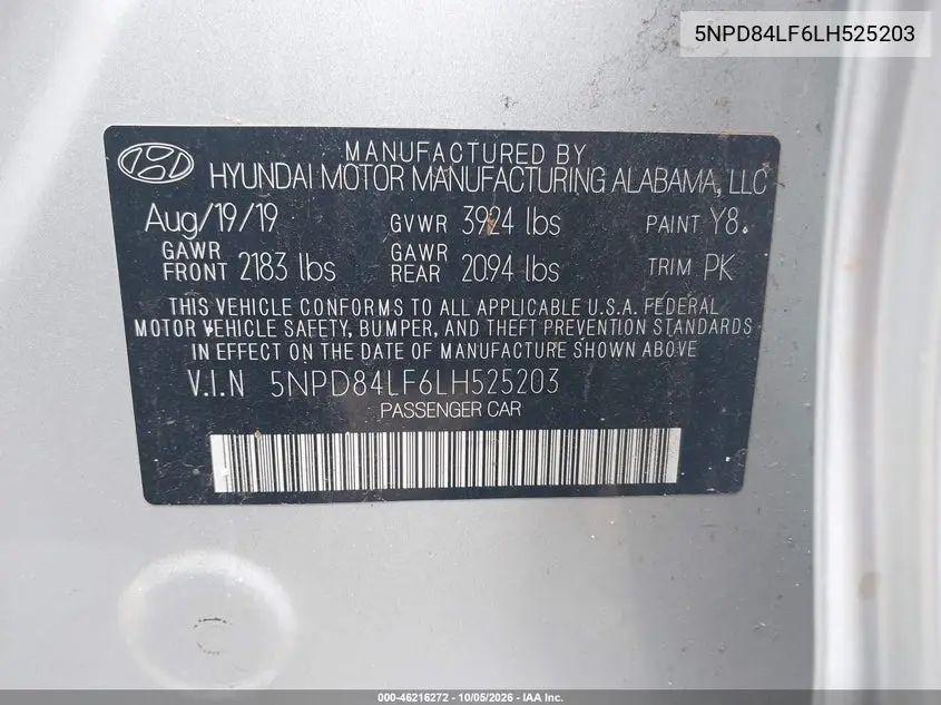 2020 HYUNDAI ELANTRA VIN 5NPD84LF6LH525203 — фото 9