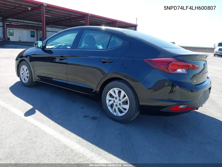 2020 HYUNDAI ELANTRA VIN 5NPD74LF4LH600807 — фото 3