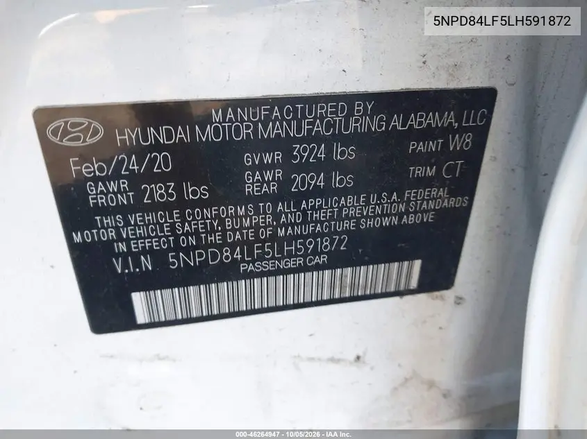 2020 HYUNDAI ELANTRA VIN 5NPD84LF5LH591872 — фото 9