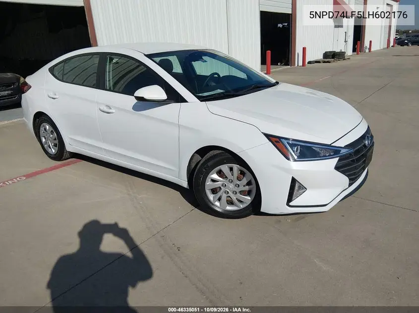 HYUNDAI ELANTRA 2020, VIN 5NPD74LF5LH602176