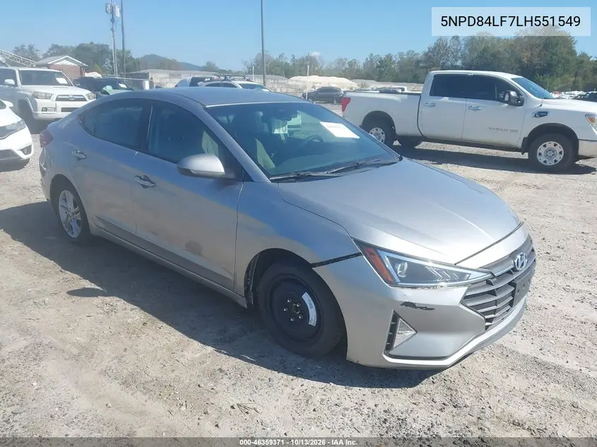 HYUNDAI ELANTRA 2020, VIN 5NPD84LF7LH551549