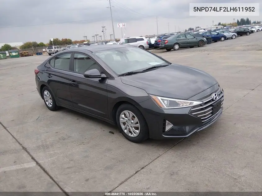 HYUNDAI ELANTRA 2020, VIN 5NPD74LF2LH611952